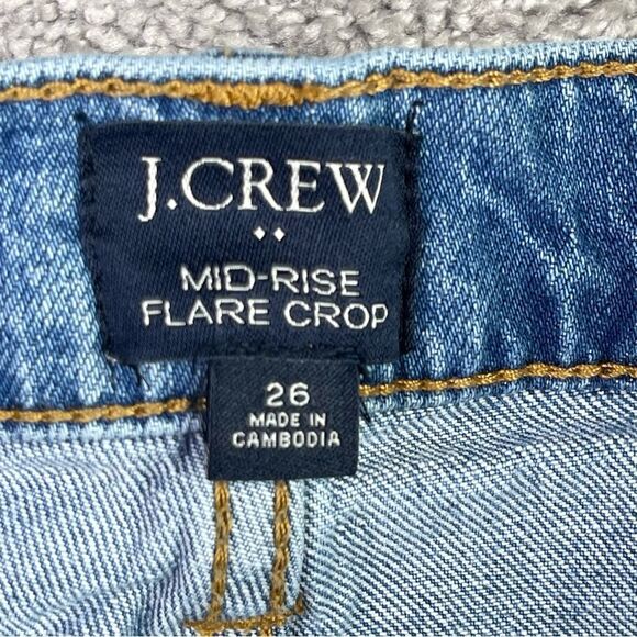 J. Crew Factory Jeans Women’s 26 Blue Flare Crop Mid-Rise Distressed Denim - Picture 5 of 12